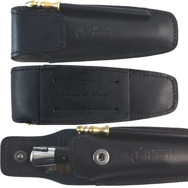 Lederetui, Gürteltasche schwarz mit Wetzstab für Taschenmesser