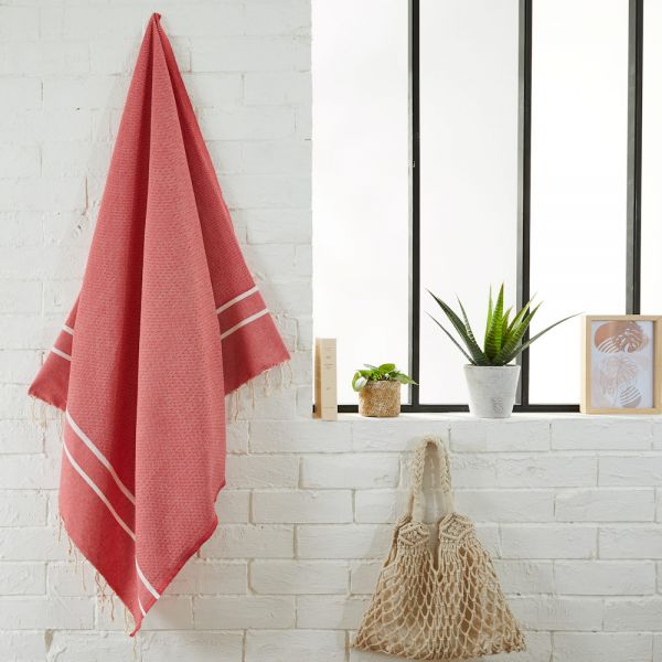 Fouta Tuch mit Fischgrätenmuster orientrot