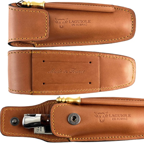 Lederetui, Gürteltasche braun mit Wetzstab für Taschenmesser