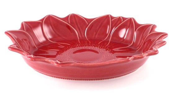 Flache Schale in Blütenform 32,5 cm, Keramik emailliert rot