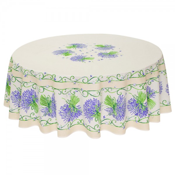 Tischdecke beschichtet rund 180 cm natur Lavendel