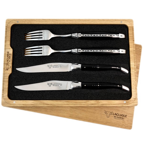 2 Premium Steakmesser und 2 Gabeln Set Büffelhorn