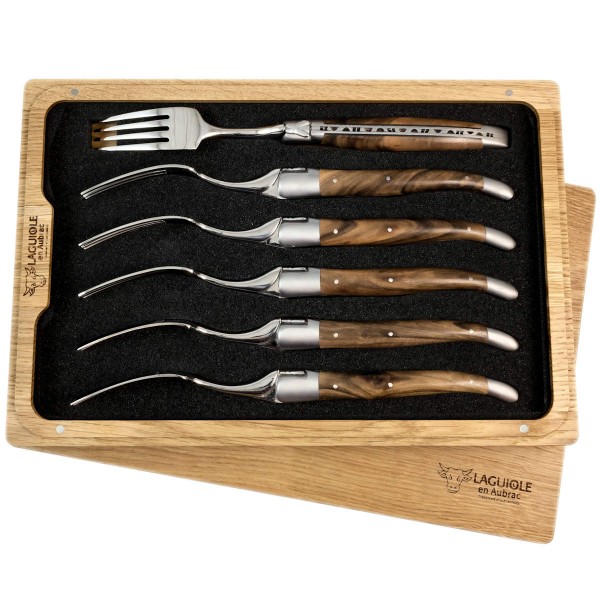 6 Premium Gabeln Set Walnuss Wurzelholz