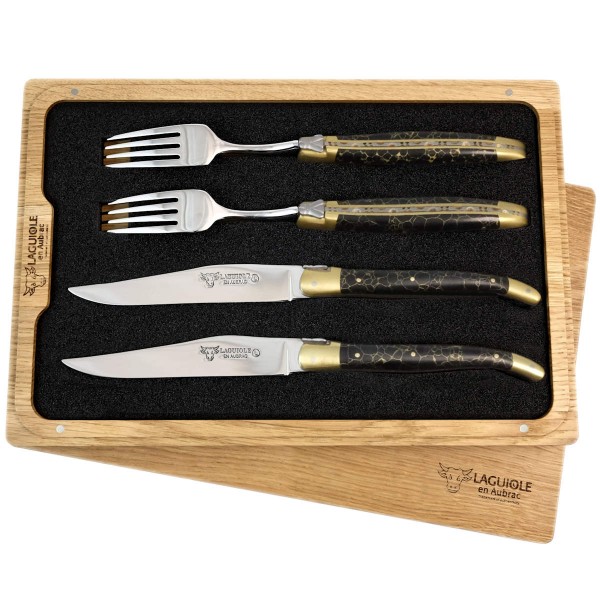 2 Premium Steakmesser und 2 Gabeln Set Matrix