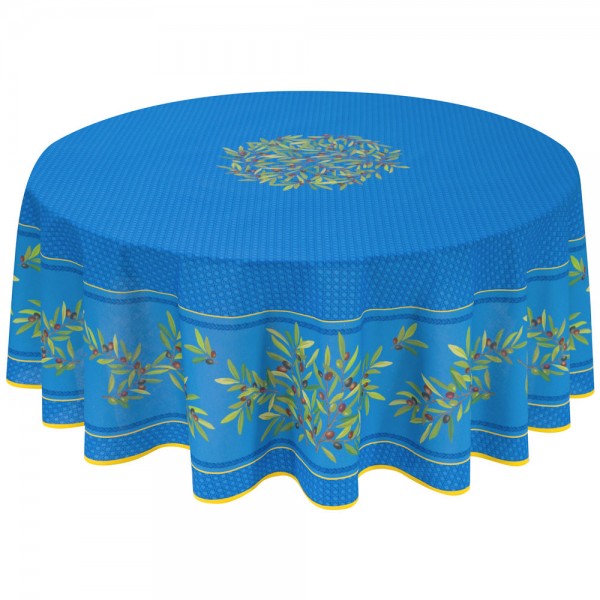 Tischdecke beschichtet rund 180 cm blau Nyons Oliven
