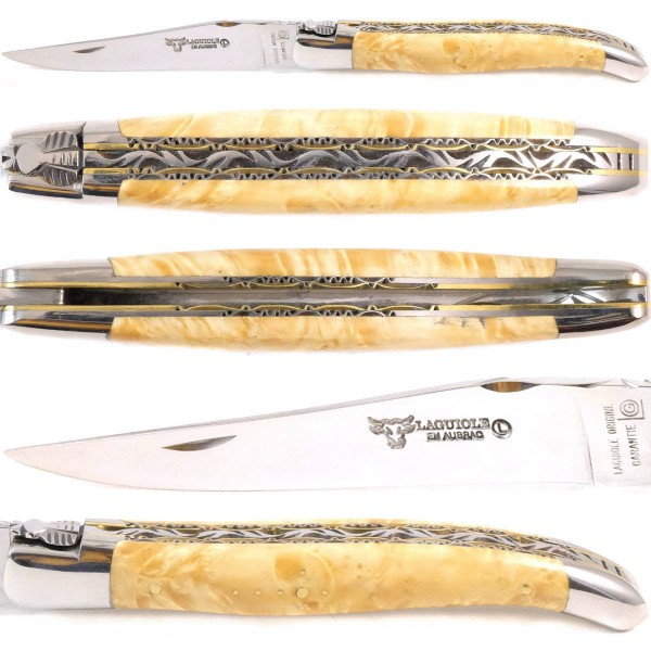 Ahorn Wurzelholz Doppelplatinen Stahl/Messing 12C27 Stahl