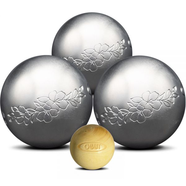 3er Satz Edelstahl Pétanque Boule Kugeln Floral