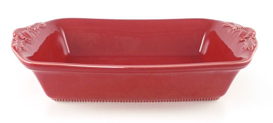 Mittlere rechteckige Form mit Blüten 31 cm, Keramik emailliert rot