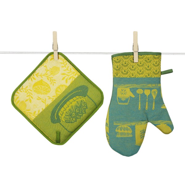 Topflappen und Handschuh gewebt Citrons verts