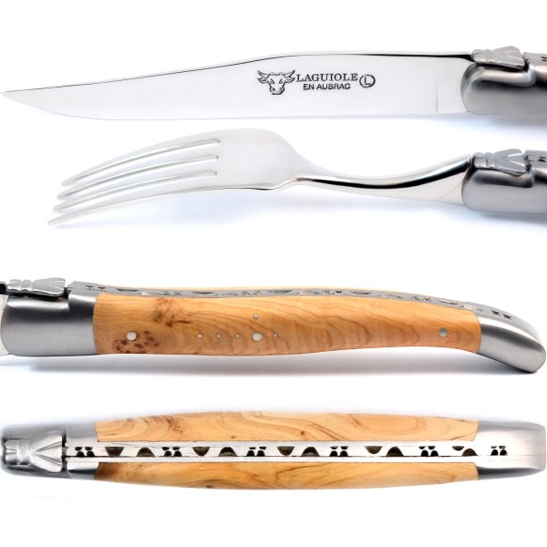 2 Premium Steakmesser und 2 Gabeln Set Wacholder