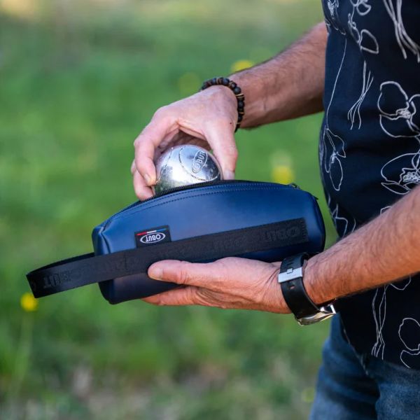 Pétanque Ledertasche vegan marineblau