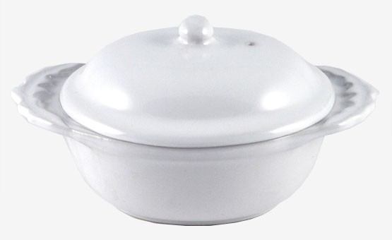 Cocotte mit Eichenlaub 18 cm, Keramik emailliert weiß