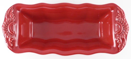 Kuchenform mit Blüten 34 cm, Keramik emailliert rot