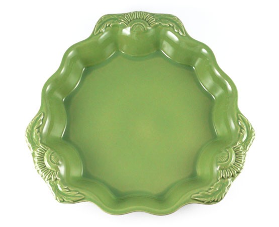 Tarteform mit Blüten 25 cm, Keramik emailliert grün