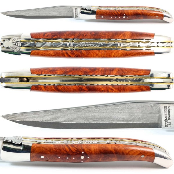 Amboina Wurzelholz Doppelplatinen Stahl/Messing japanischer Damaststahl