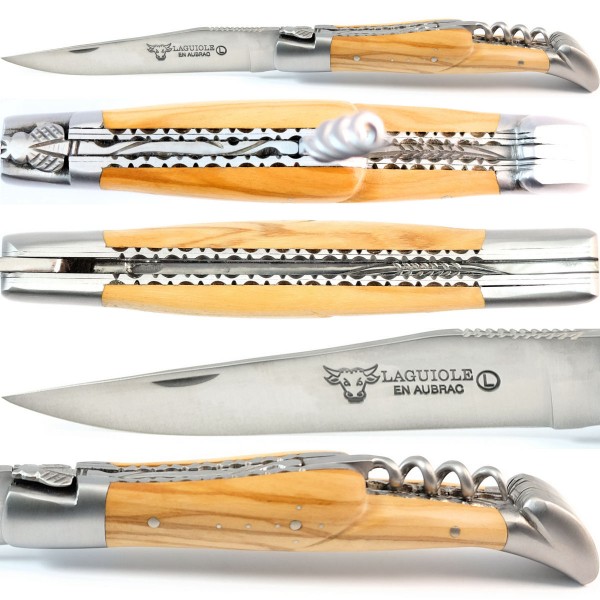 Olivenholz zweiteilig mit Korkenzieher Doppelplatinen 12C27 Stahl