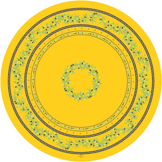 Tischdecke beschichtet rund 180 cm gelb-blau Ramatuelle Oliven