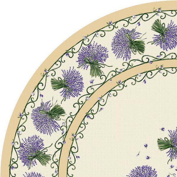 Tischdecke beschichtet rund 180 cm natur Lavendel