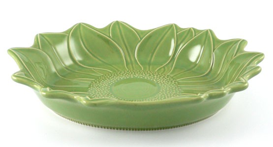Flache Schale in Blütenform 32,5 cm, Keramik emailliert grün