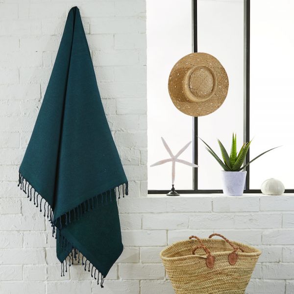 Fouta Tuch mit Frottee unifarben piniengrün