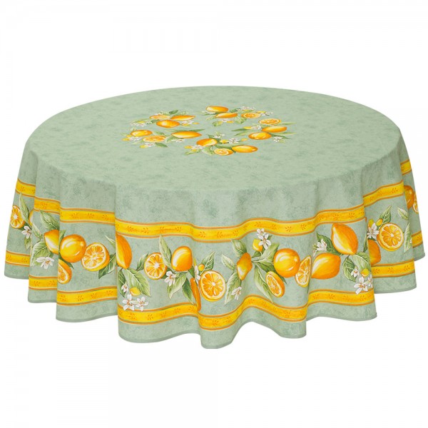 Tischdecke beschichtet rund 180 cm grün Zitronen