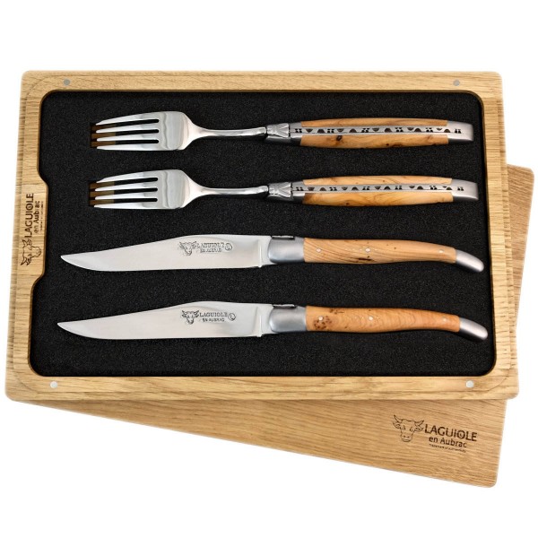 2 Premium Steakmesser und 2 Gabeln Set Wacholder